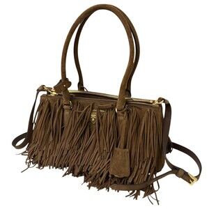 PRADA Fringed Galleria Handbag Brown